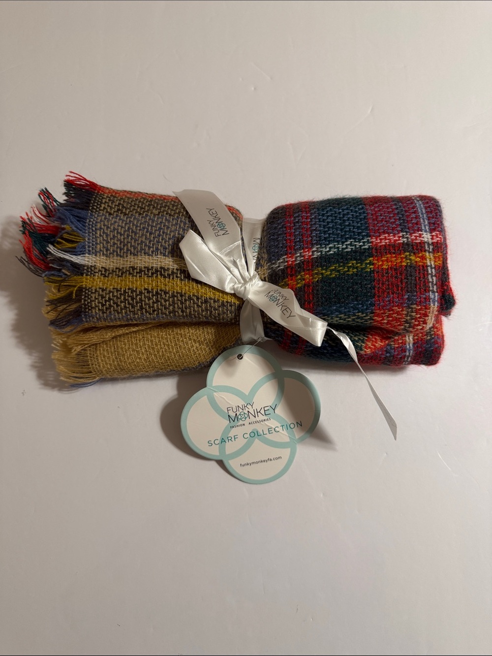 Funky Monkey Plaid Wool-Blend Scarf Duo - Red & Mustard